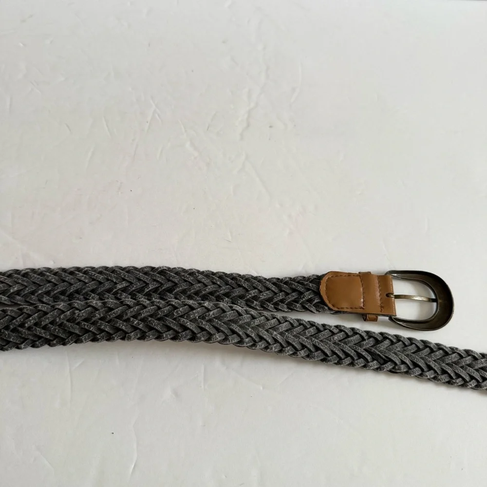 Braided Woven Multicolor Leather Belt with Brass Buckle